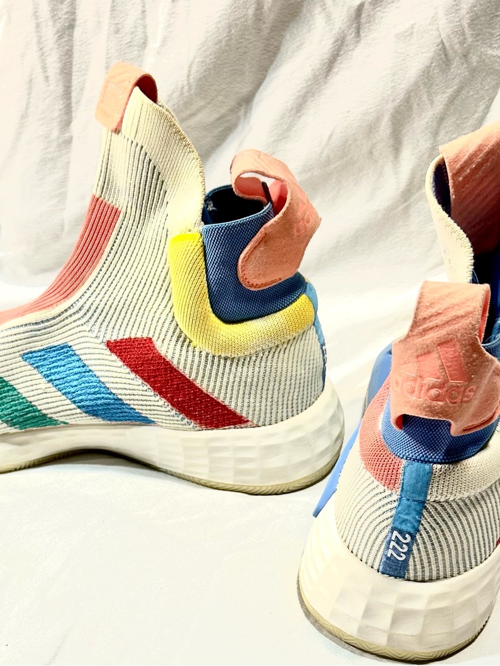 adidas Kids Cream Knit Sneakers with Blue, Red, Green & Yellow Accents